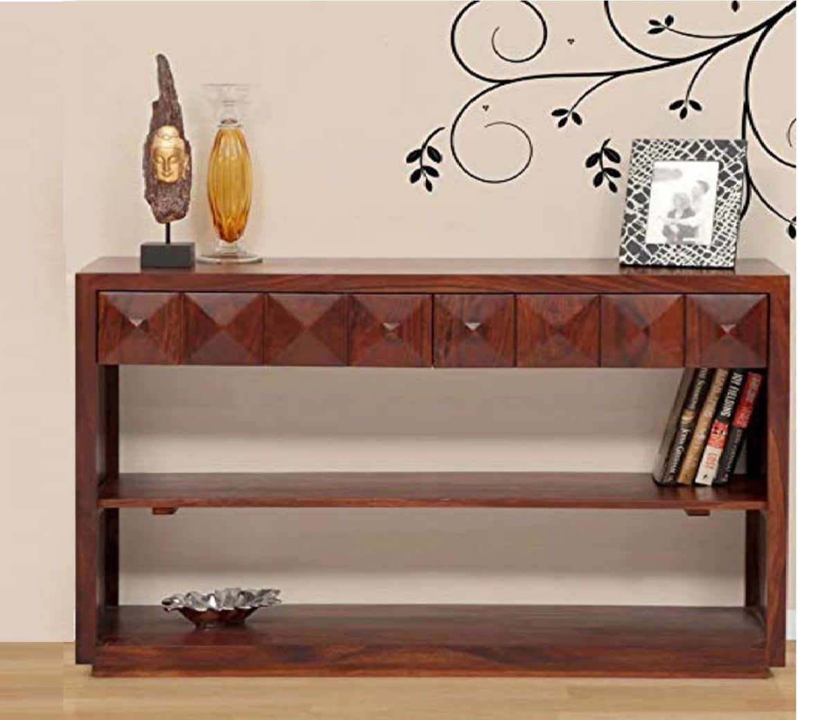 Italian Solid Wooden Partition Leave Design Console Table