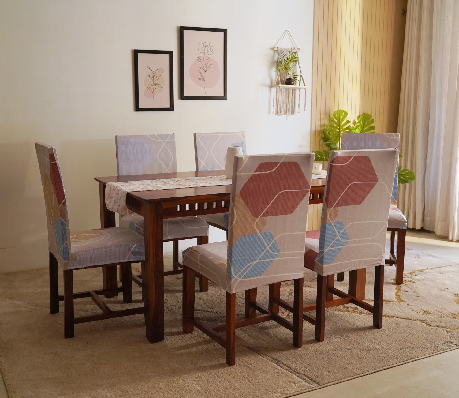 Agnus Elastic Abstract Printed Polyester Spandex Dining Chair Cover Set Of 1 (Multi Colour)