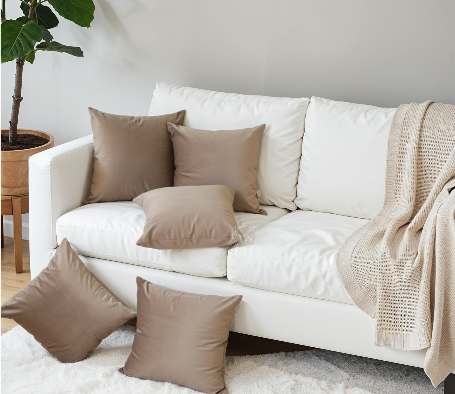 Cupid Velvet Cushion Cover - Pack of 5 (16 x 16 Inches, Pearl Beige)