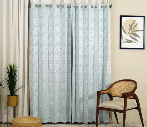 Shiny Textured Blackout 1 Piece Curtain (Blue, 7 Feet)