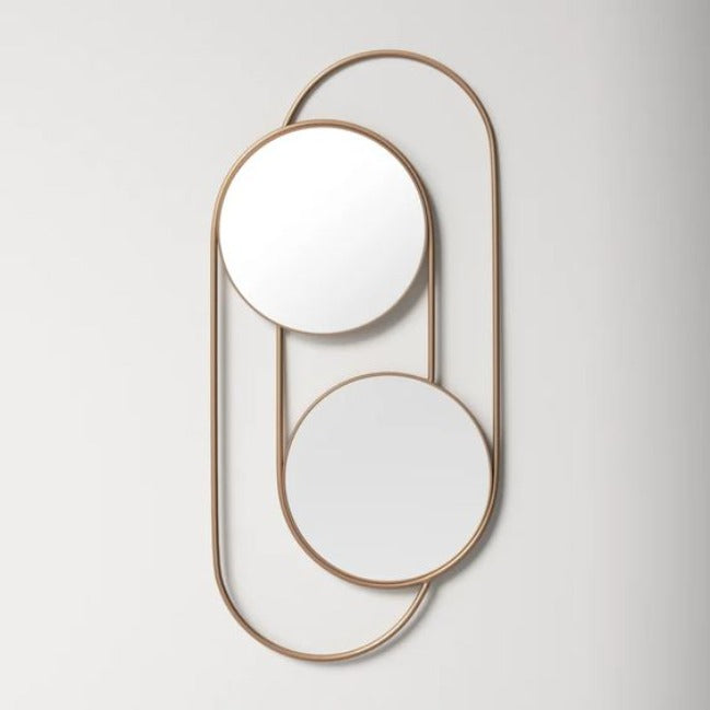 Trueliving Corner Round Metal Rectangular Framed 2 Round Decorative Wall Mount Mirror | 12" x 24"