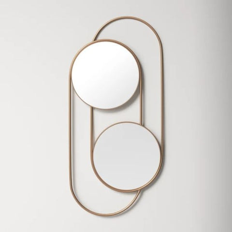 Trueliving Corner Round Metal Rectangular Framed 2 Round Decorative Wall Mount Mirror | 12" x 24"
