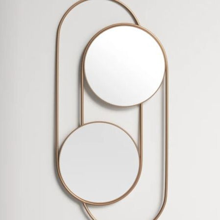 Trueliving Corner Round Metal Rectangular Framed 2 Round Decorative Wall Mount Mirror | 12" x 24"