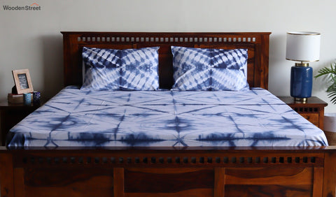 Tie and Die Indigo Contrast Double Bed Sheet with Pillow Covers