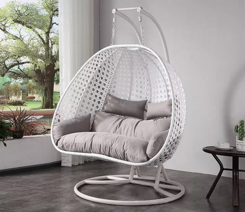 White Metal Swing Chair with Grey Cushion