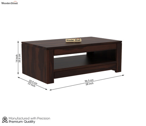 Fager Sheesham Wood Coffee Table with Open Shelf Storage (Walnut Finish)