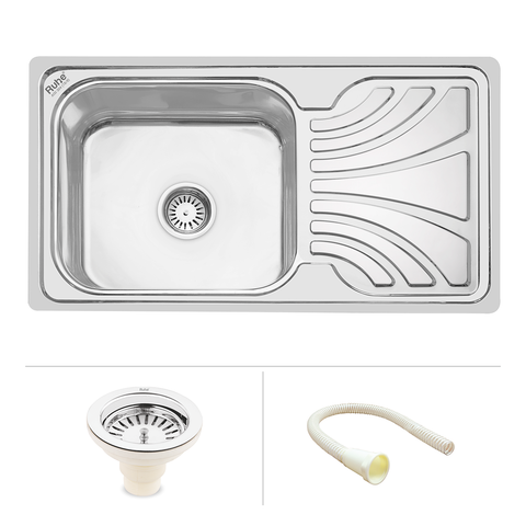 Trueliving Luxury Silver_Oval Single Bowl (42 x 20 x 9 inches) 304-Grade Stainless Steel Kitchen Sink with Drainboard