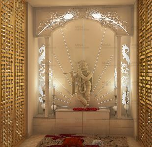 Trueliving Mandir | Wood Designer 2.1 Temple for Home & Offices |- Size - H: 48" x W: 44"— D: 21.5"