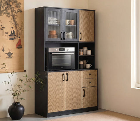 Basilic Engineered Wood Kitchen Cabinet with Textured Front & Ample Storage Space (Zigzag Brown)