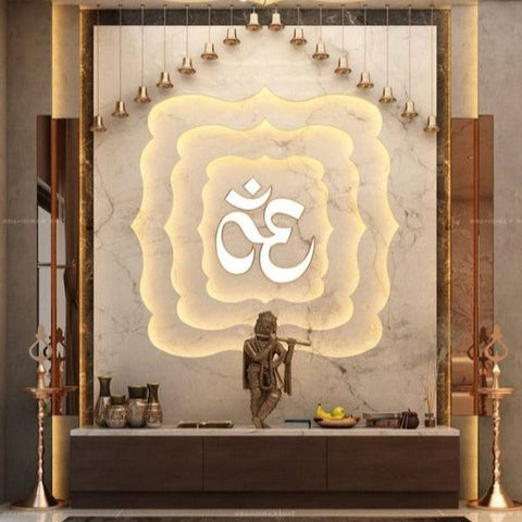 Trueliving Mandir | Wood Designer 2.0 Temple for Home & Offices |Solid Surface - Size - H: 48" x W: 44"— D: 21.5"