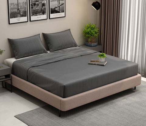 Vegan Dobby Organic Bamboo King Size Bed Sheet with 2 Pillowcases (Charcoal Grey)