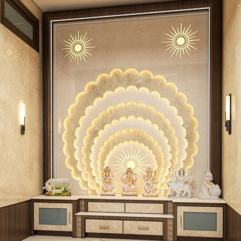 Trueliving Mandir | Wood Designer Temple for Home & Offices |- Size - H: 48" x W: 44"— D: 21.5"