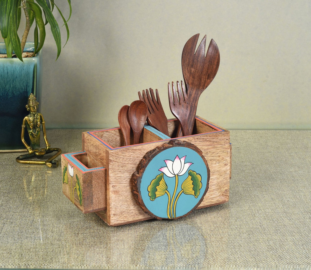 Pichhwai Iteeha Mango Wood Cutlery Holder Box