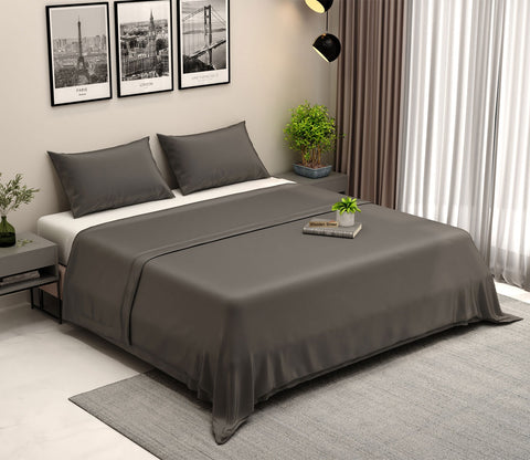Organic Bamboo Bedsheet Single Size Bed, 300 TC with 1 Pillowcase and 1 Flat Bedsheet (Charcoal Grey)