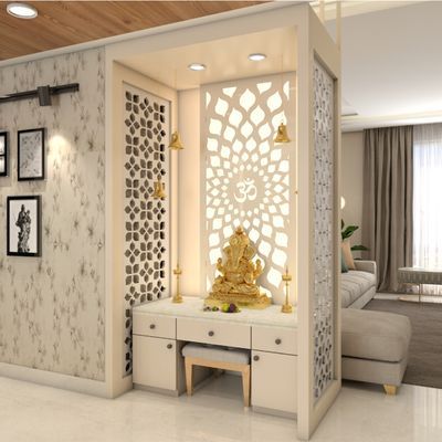 Trueliving Mandir | Wood Modern Temple for Home & Offices |- Size - H: 48" x W: 44"— D: 21.5"