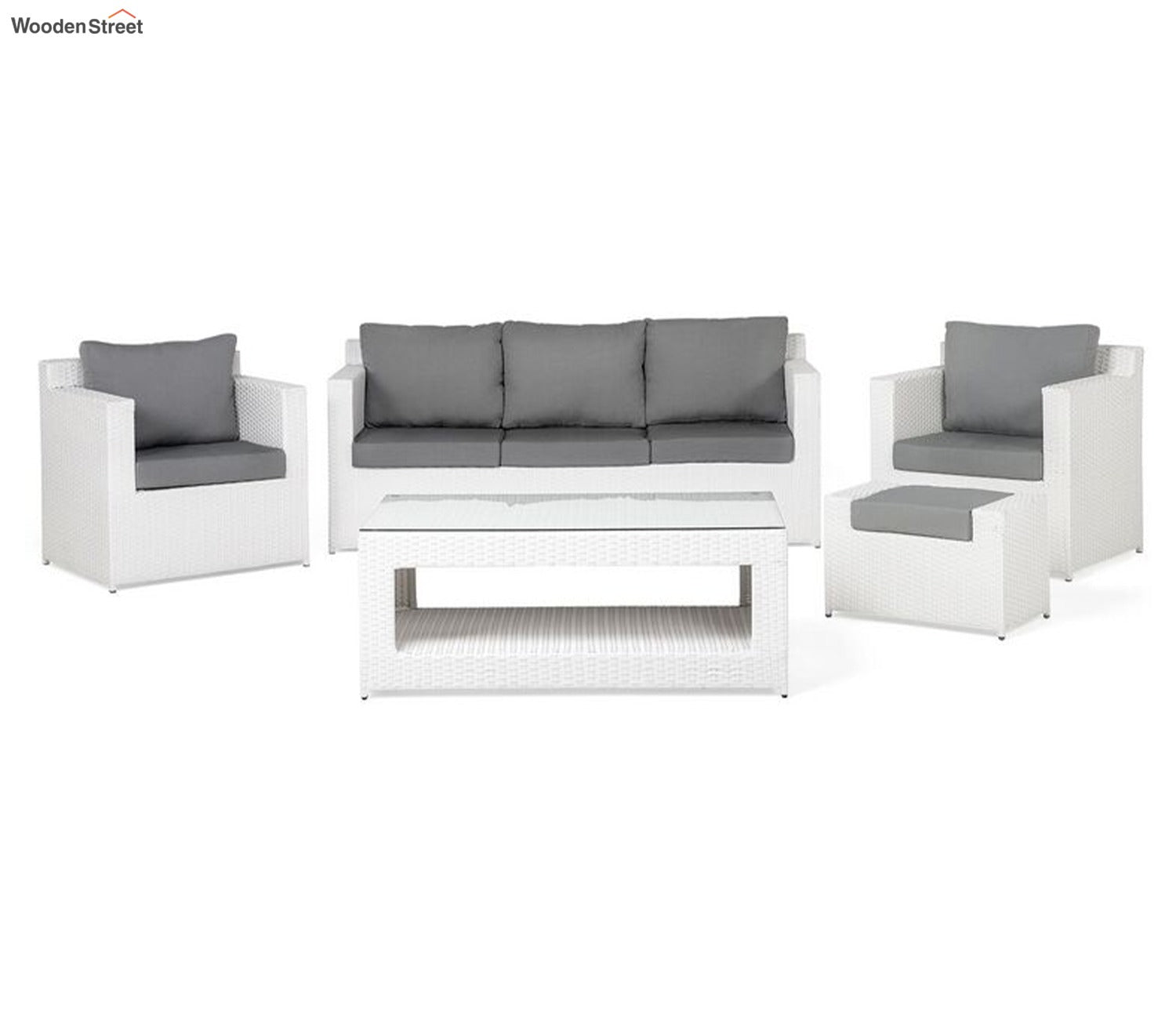 White 6 Seater Outdoor Furniture Set With Grey Cushions