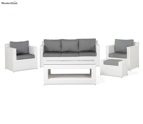 White 6 Seater Outdoor Furniture Set With Grey Cushions