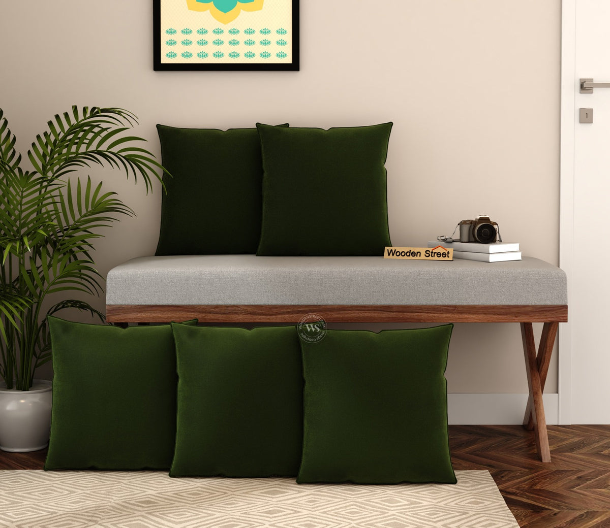 Cupid Velvet Cushion Covers - Pack of 5 (22 x 22 Inches, Dark Olive Green)
