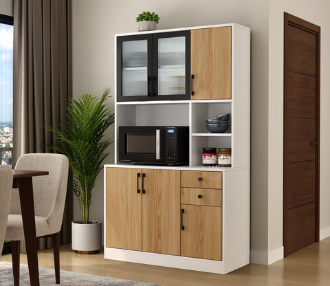 Basilic Engineered Wood Kitchen Cabinet with Textured Front & Ample Storage Space (Santana Teak)