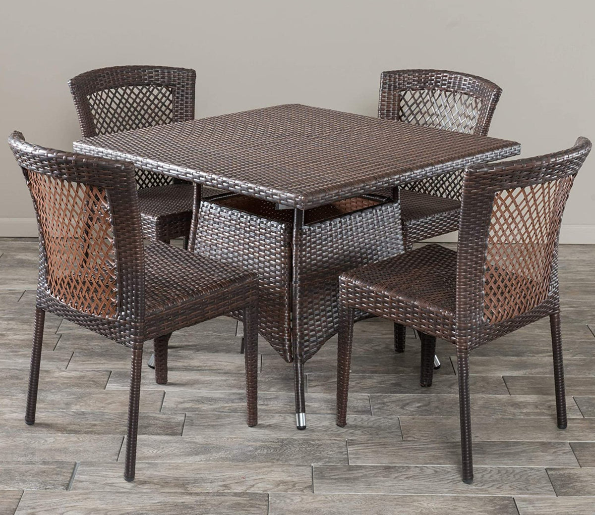 Dark Brown Wicker And Rattan 4 Seater Dining Set