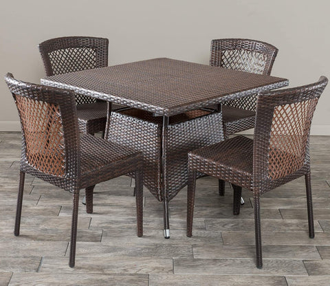 Dark Brown Wicker And Rattan 4 Seater Dining Set