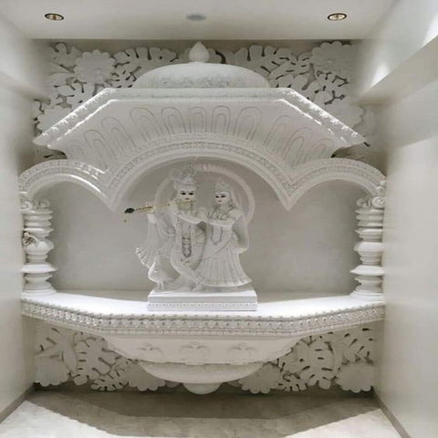 Trueliving Mandir | Marble-2.0 Temple for Home & Offices |Solid Surface - Size - H: 48" x W: 44"— D: 21.5"