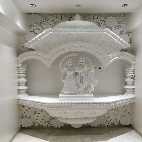 Trueliving Mandir | Marble-2.0 Temple for Home & Offices |Solid Surface - Size - H: 48" x W: 44"— D: 21.5"