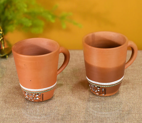Knosh Classic Earthen Mugs with Tribal Motifs (Set of 2)