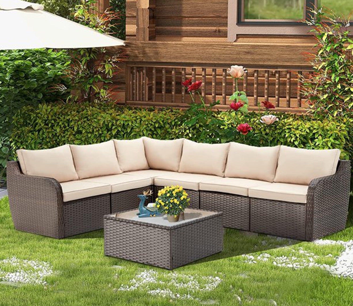Dark Brown Rattan And Wicker Outdoor Furniture Set With Table
