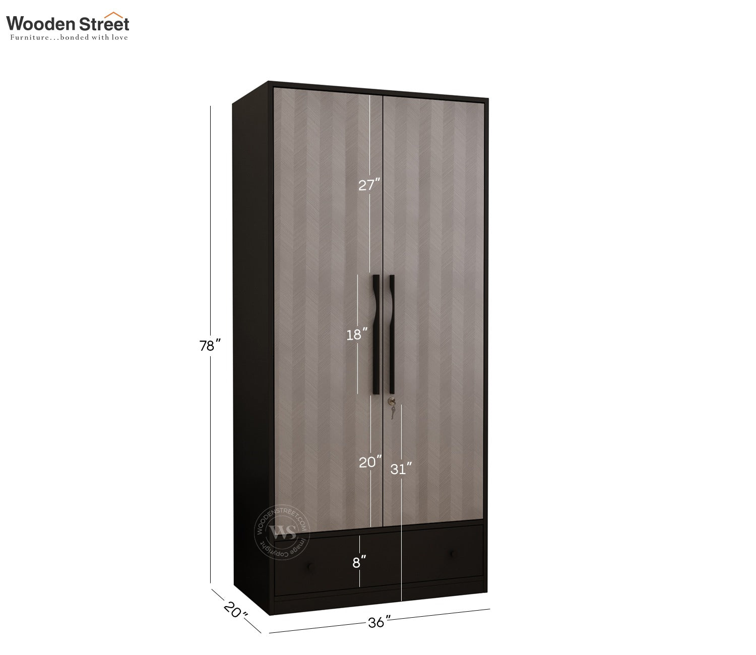 Avren Engineered Wood Wardrobe with Textured Front & Drawer Storage (Chevron Pattern)