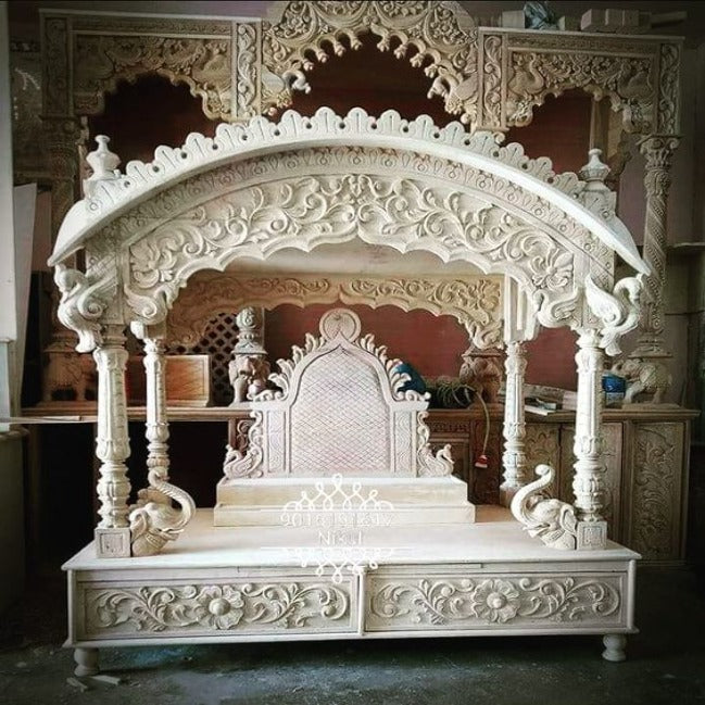 Trueliving Mandir | Marble Temple for Home & Offices |Solid Surface - Size - H: 48" x W: 44"— D: 21.5"
