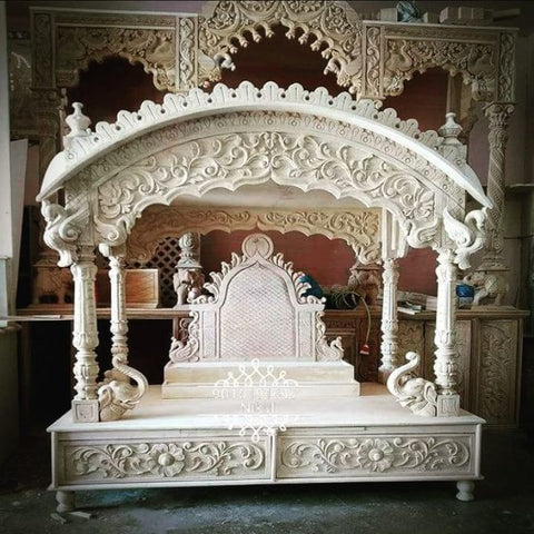 Trueliving Mandir | Marble Temple for Home & Offices |Solid Surface - Size - H: 48" x W: 44"— D: 21.5"