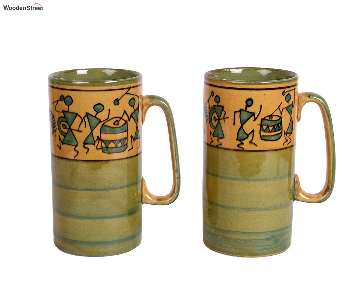 Mug Ceramic Yellow Warli - Set of 2