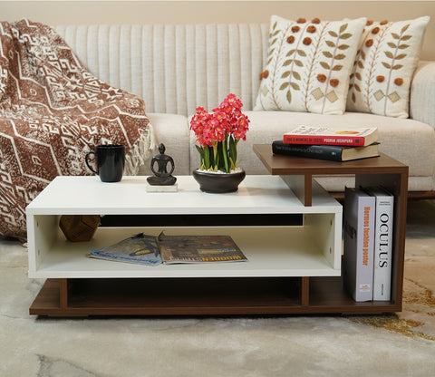 Jevon Engineered Wood Dual Finish Coffee and Centre Table (Columbian Walnut White Finish)