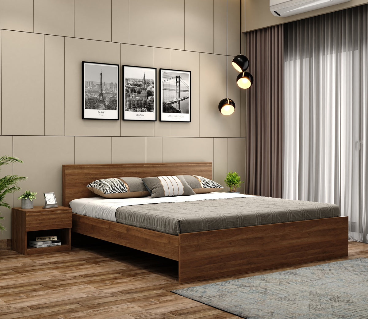 Clemency Bed without Storage (King Size, Columbian Walnut Finish)