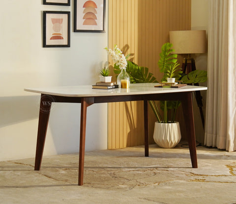 Valence 6 Seater Sheesham Wood Dining Set with Valence Quartz Top Table and Fressia Upholstered Chair (Teak Finish)