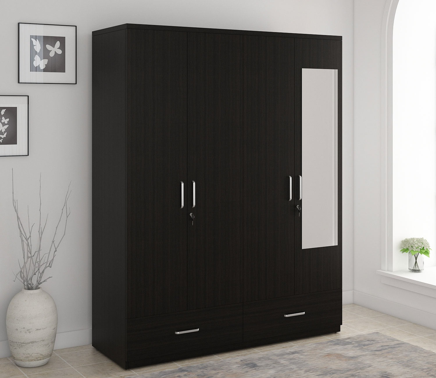 Kosmo Linden 4 Door Wardrobe with Mirror (Flowery Wenge Finish)