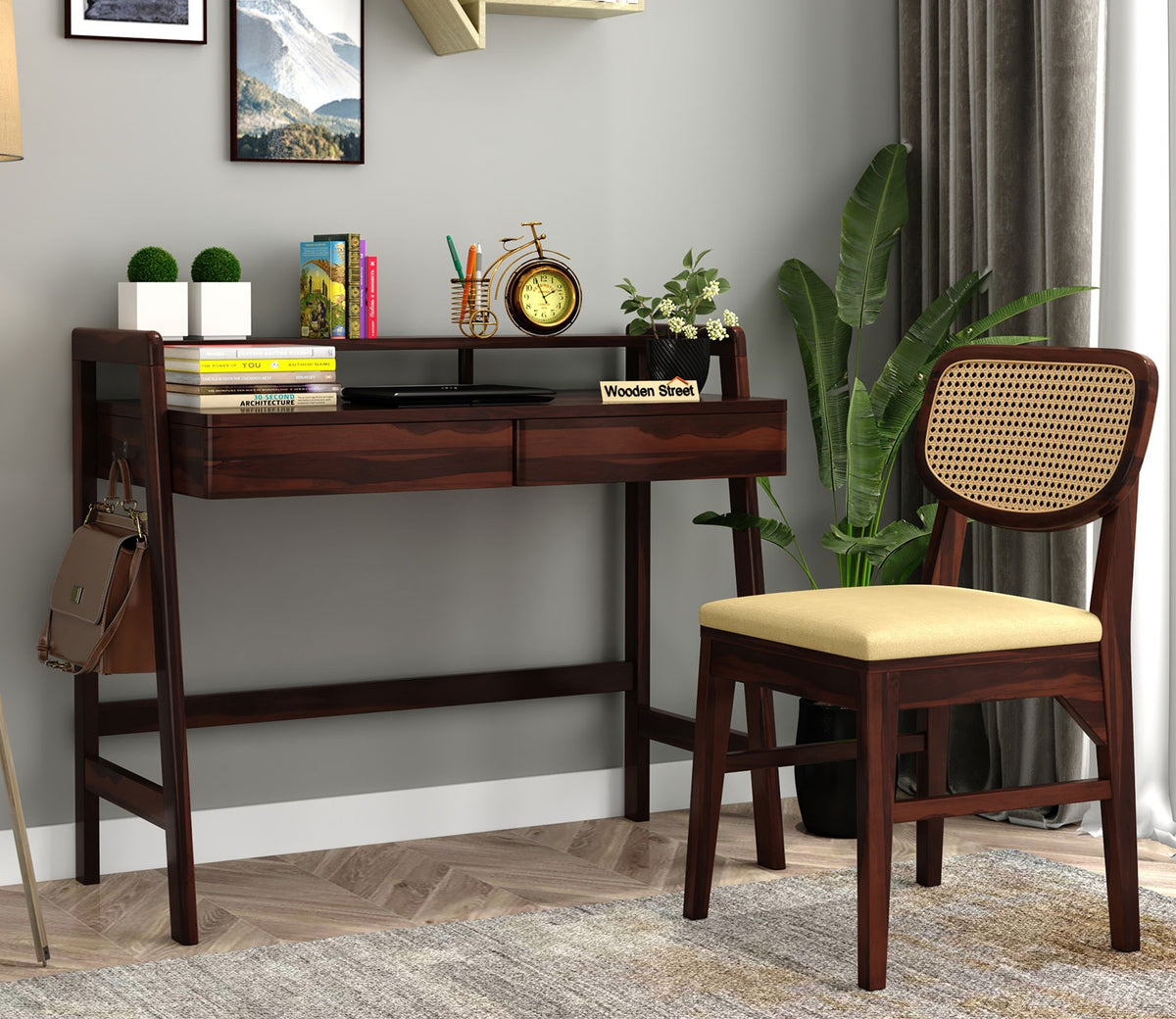 Aurelia Sheesham Wood Study Table (Walnut Finish)