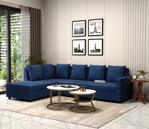 Sible L-Shape 6 Seater Left Aligned Fabric Sofa (Cotton, Azure Blue)