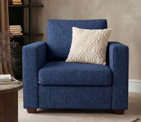 Albus One Seater Fabric Sofa (Cotton, Iris Blue)