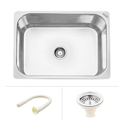 Trueliving Facy Silver_Square Single Bowl Kitchen Sink (24 x 18 x 9 inches)