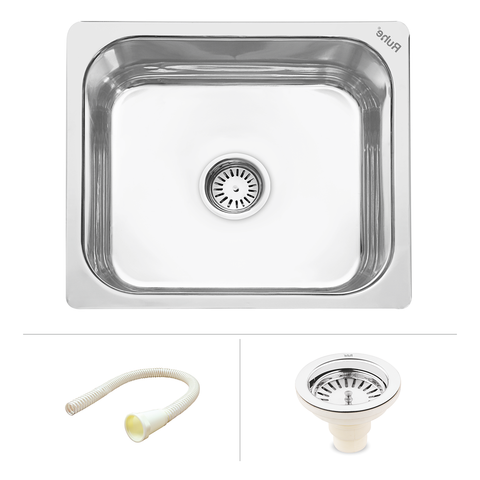 Trueliving Luxury Silver_Square Single Bowl 304-Grade Kitchen Sink (24 x 18 x 9 inches)