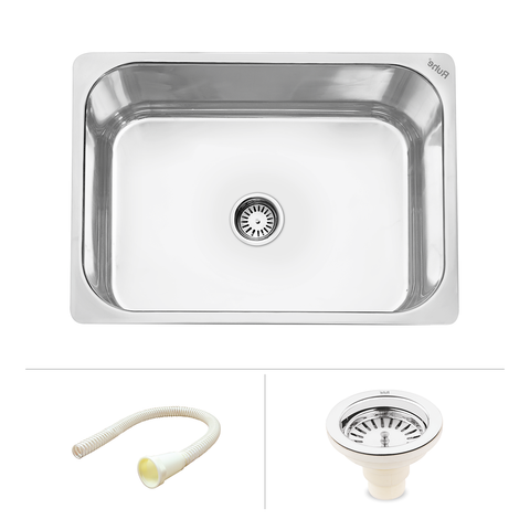 Trueliving Modern Silver_Square Single Bowl Kitchen Sink (15 x 12 x 6 inches)