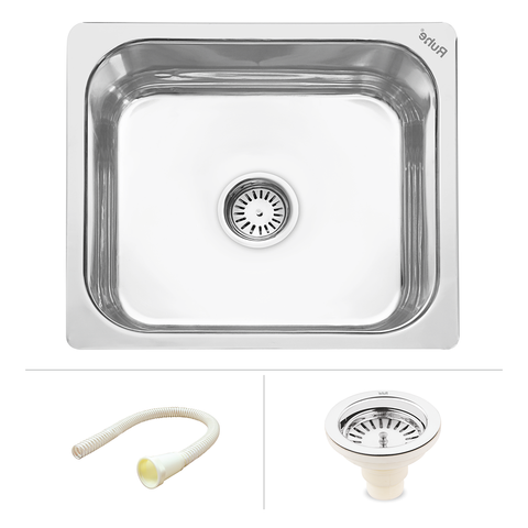 Trueliving Modern Silver_Square Single Bowl 304-Grade Kitchen Sink (26 x 20 x 9 inches)