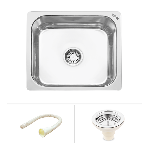 Trueliving Modern Silver_Square Single Bowl 304-Grade Kitchen Sink (27 x 21 x 9 inches)