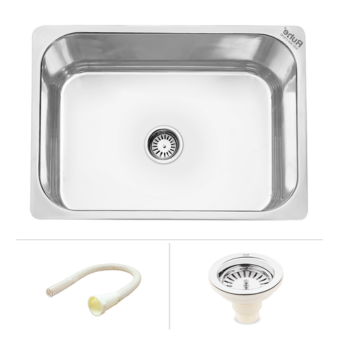 Trueliving Facy Silver_Oval Single Bowl 304-Grade Kitchen Sink (24 x 18 x 9 inches)