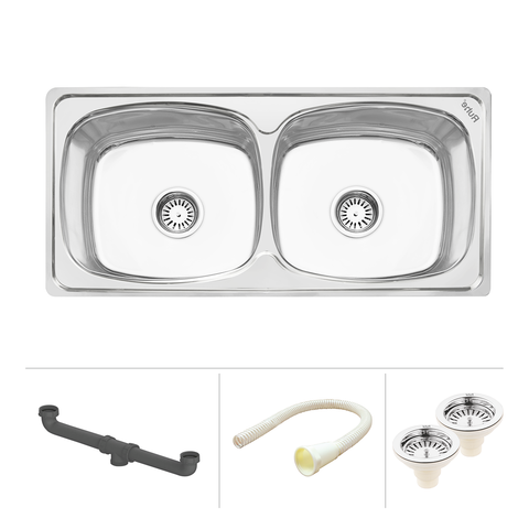 Trueliving Facy Silver_Oval Double Bowl (37 x 18 x 8 inches) 304-Grade Kitchen Sink