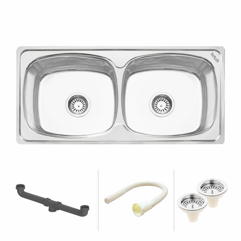 Trueliving Modern Silver_Oval Double Bowl Premium Stainless Steel (37 x 18 x 8 inches) Kitchen Sink
