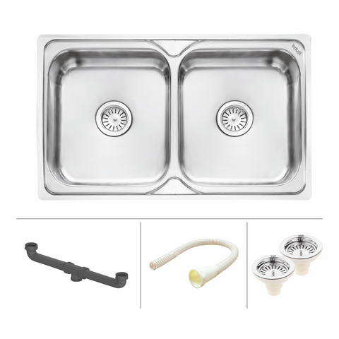 Trueliving Luxury Silver_Square Double Bowl Premium Stainless Steel Kitchen Sink (45 x 20 x 9 inches)