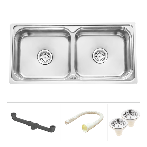 Trueliving Facy Silver_Square Double Bowl Premium Stainless Steel Kitchen Sink (37 x 18 x 8 inches)